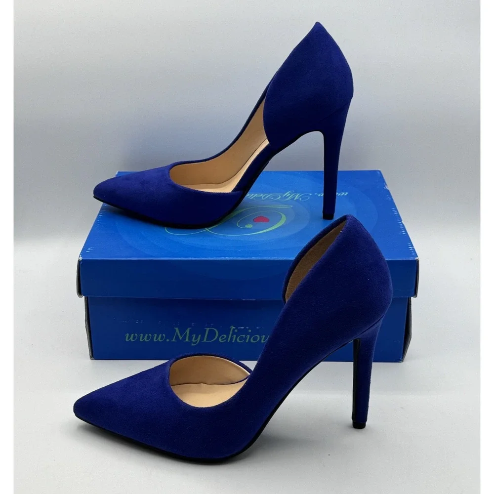 My Delicious Shoes Women’s Stephanie Blue Faux Suede Classic Pump Heel Size 7.5